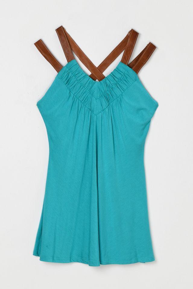 Vintage Y2k Teal Top with Leather Straps by URBAN OUTFITTERS