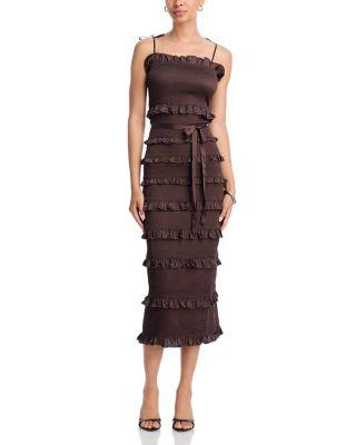Lily Smocked Floral Print Ruffle Trim Midi Dress by V. CHAPMAN