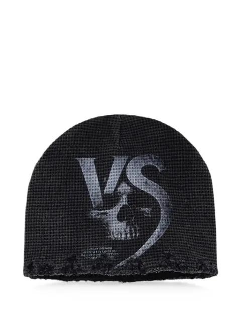 VS distressed skull-print beanie hat by VALE