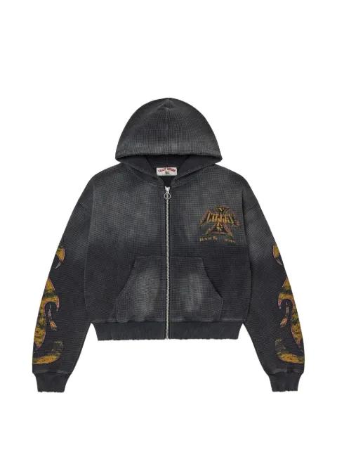waffle-knit graphic-print hoodie by VALE