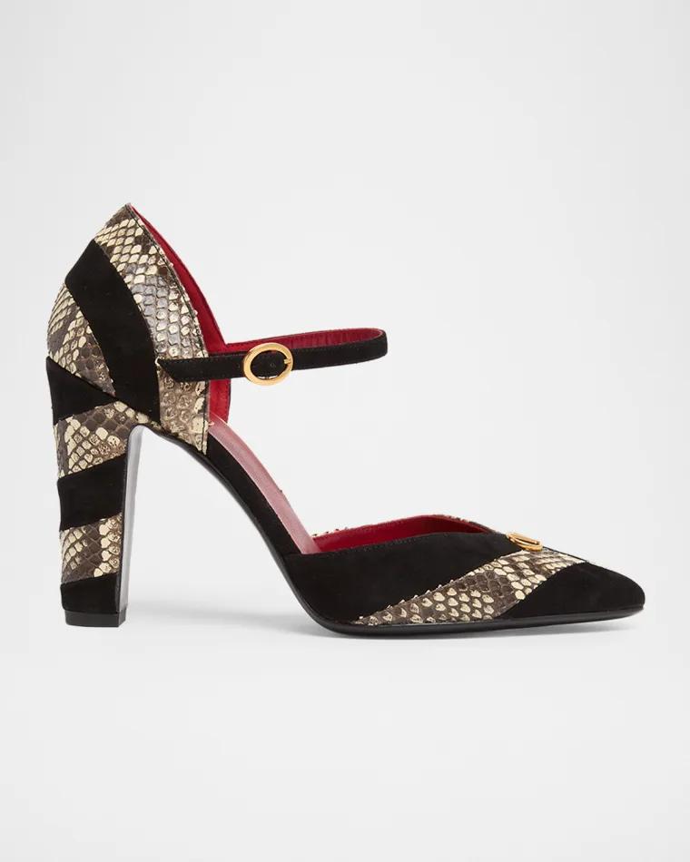 100mm Rayons Snake Leather and Suede Pumps by VALENTINO