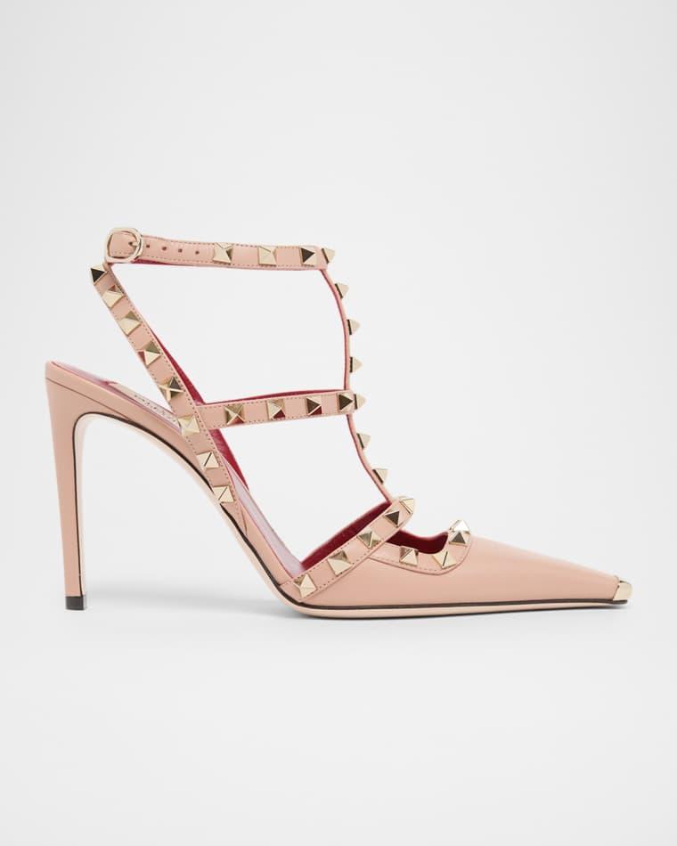 100mm Rockstud Leather Ankle-Strap Pumps by VALENTINO