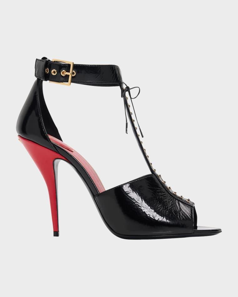 105mm Patent Leather Bustier T-Strap Sandals by VALENTINO