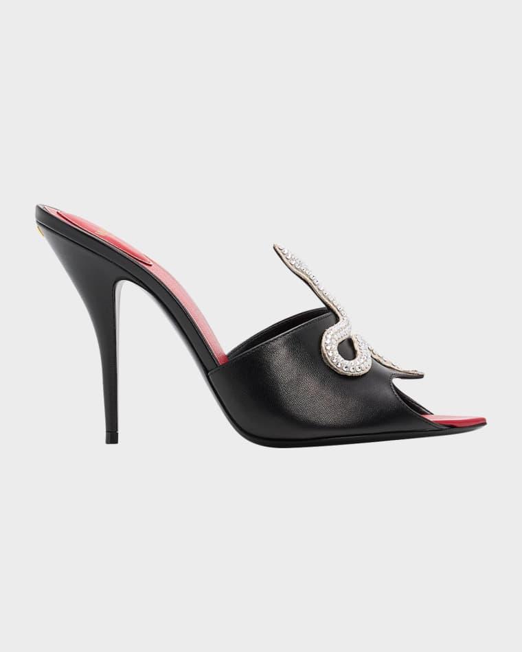 105mm Strass Snake Leather Mule Pumps by VALENTINO