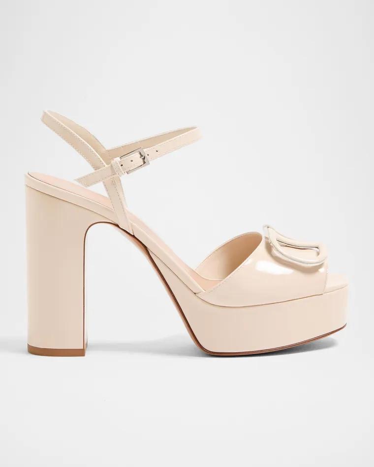 115mm VLogo Signature Patent Leather Platform Sandals by VALENTINO