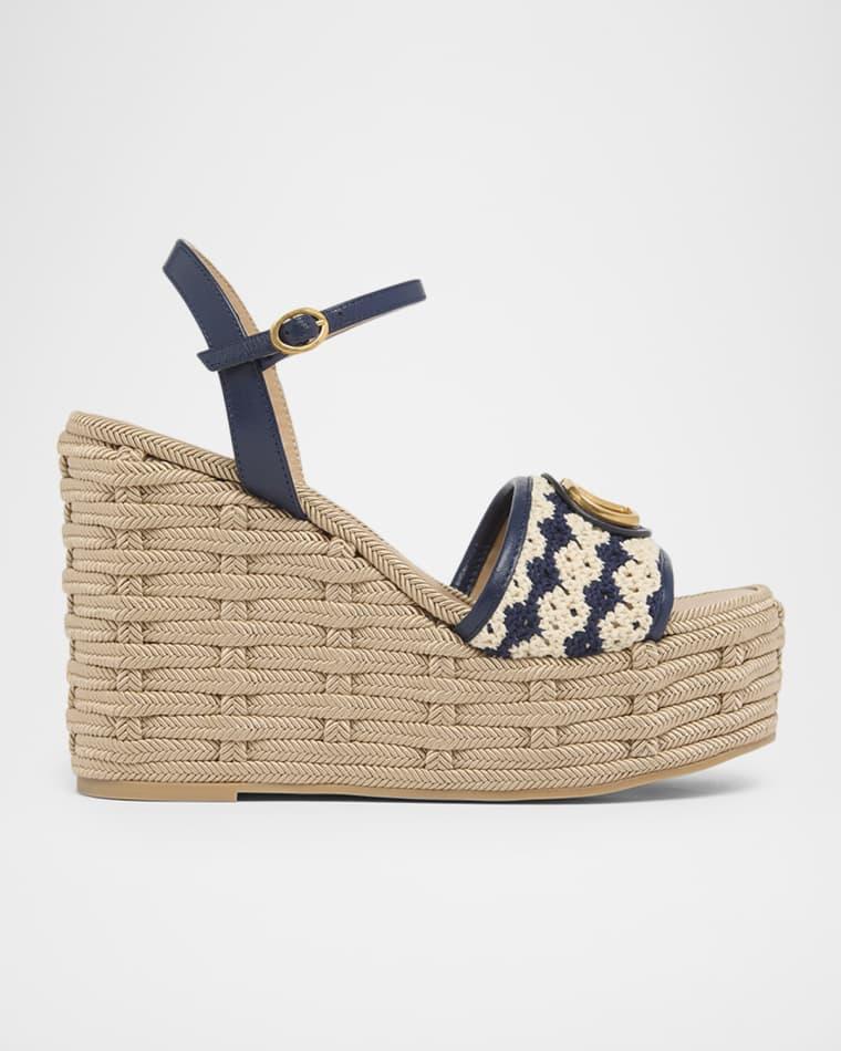120mm VLogo Signature Crochet Wedge Sandals by VALENTINO