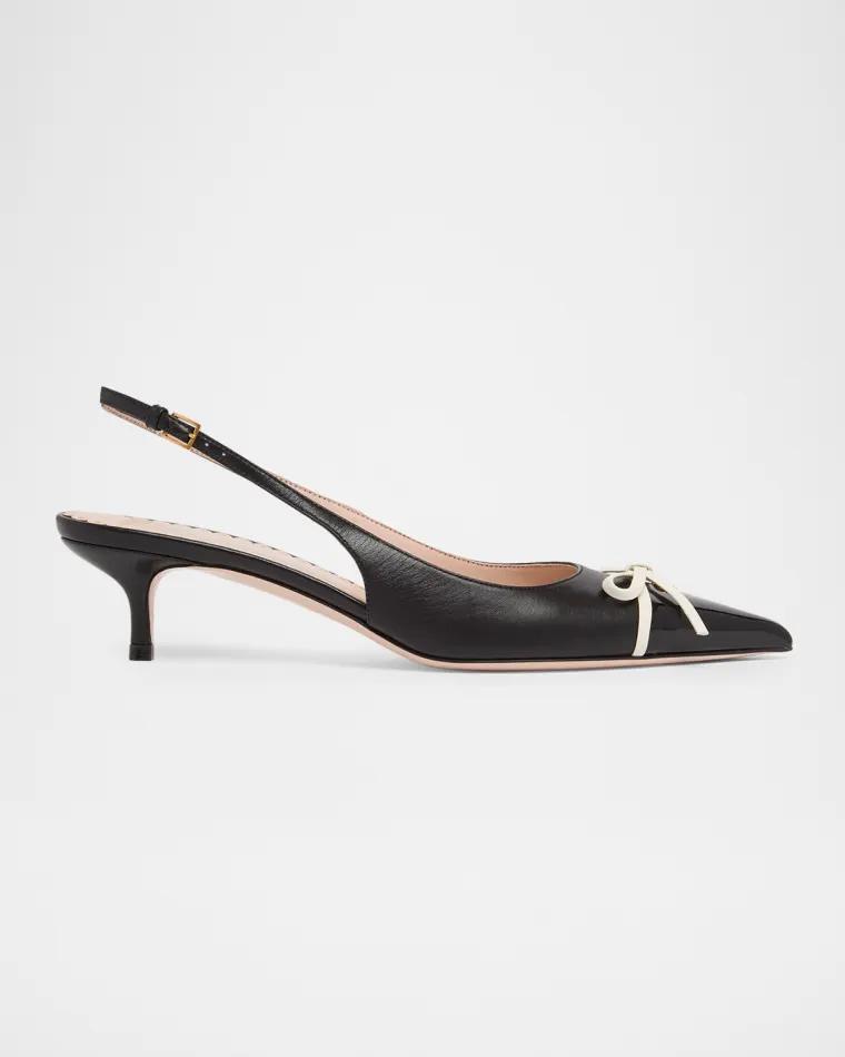 45mm Bepointy Patent Leather and Kidskin Slingback Pumps by VALENTINO