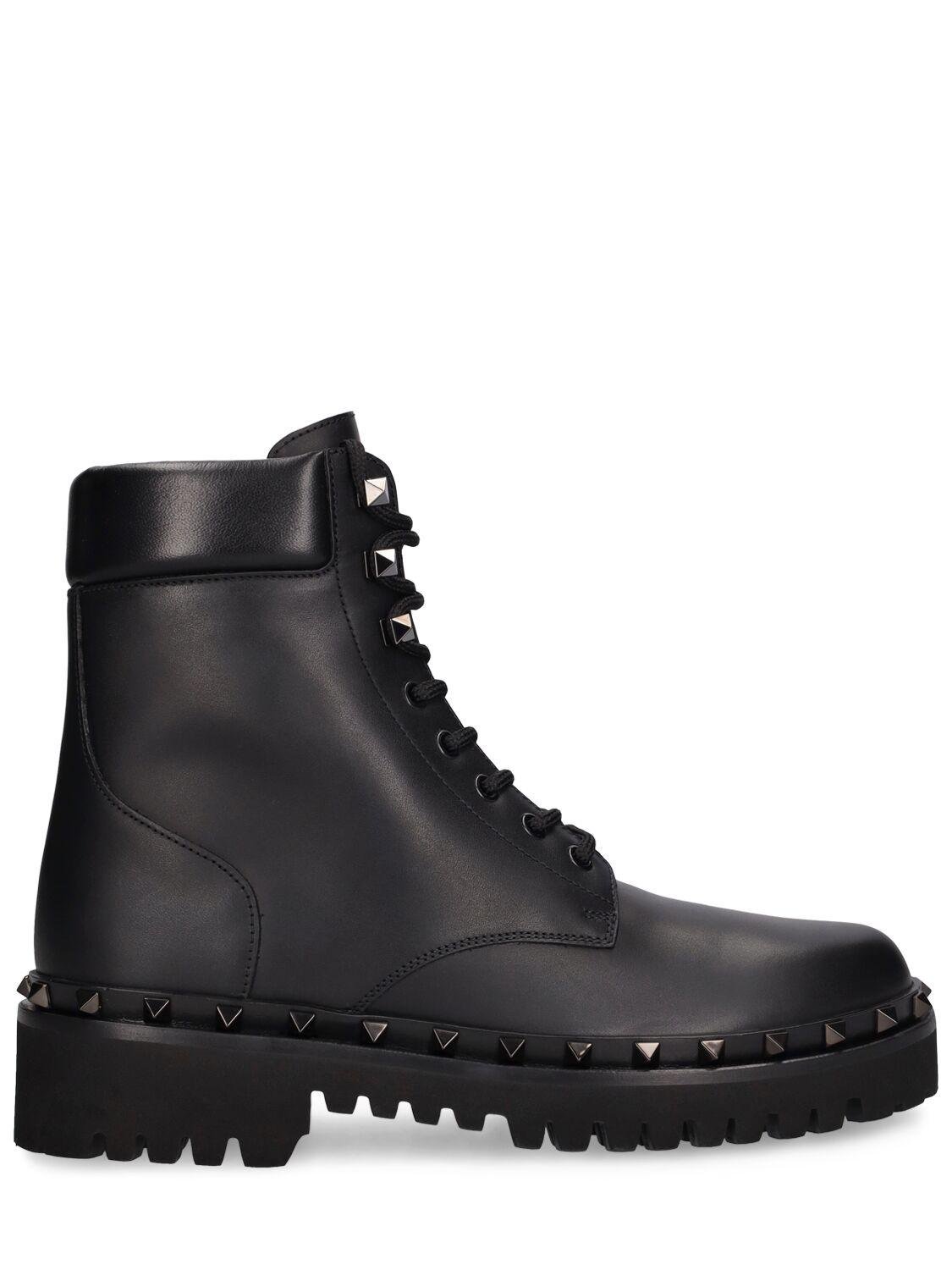 50mm Rockstud Leather Combat Boots by VALENTINO