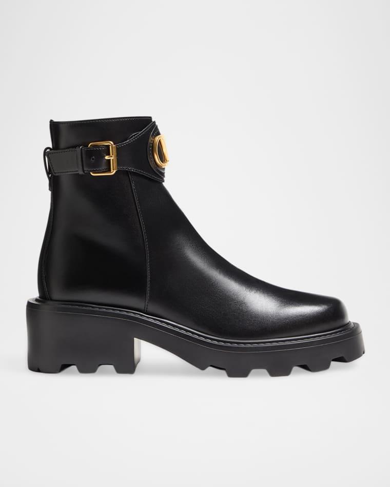 55mm VLogo Signature Chunky Leather Ankle Boots by VALENTINO