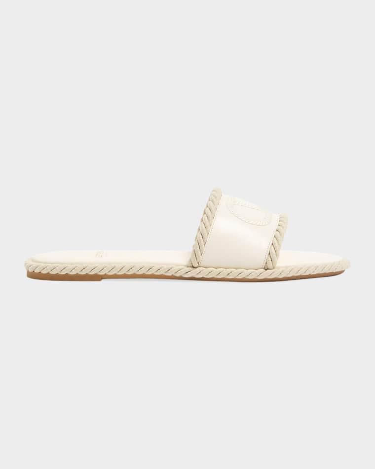 5mm VLogo Leather Flat Slide Sandals by VALENTINO