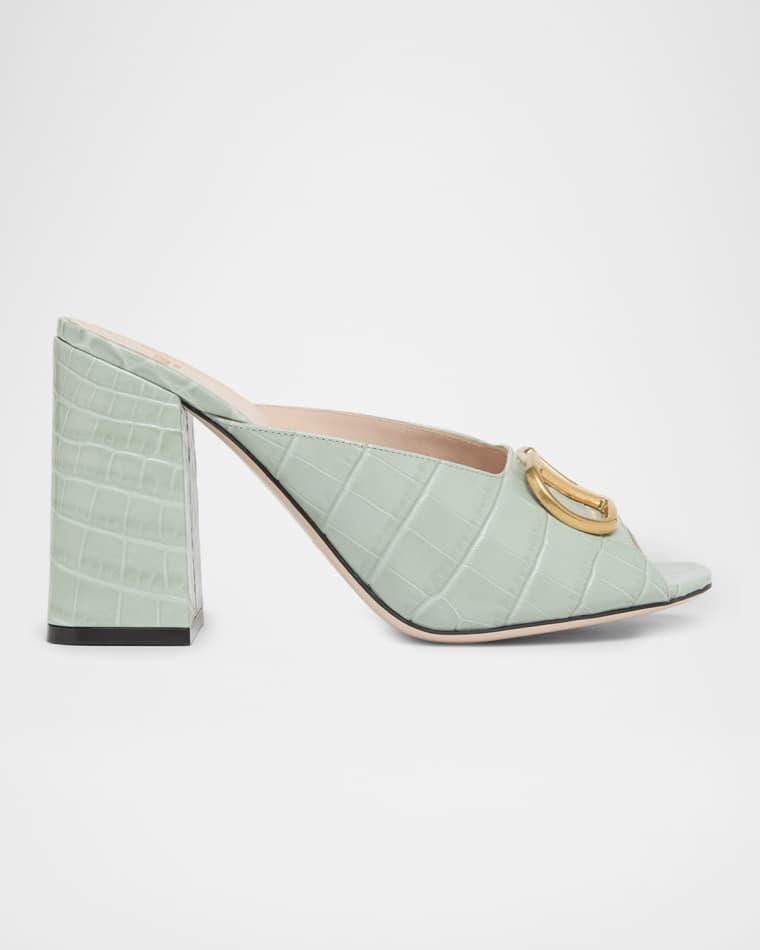 95mm VLogo Signature Croc-Embossed Leather Mules by VALENTINO