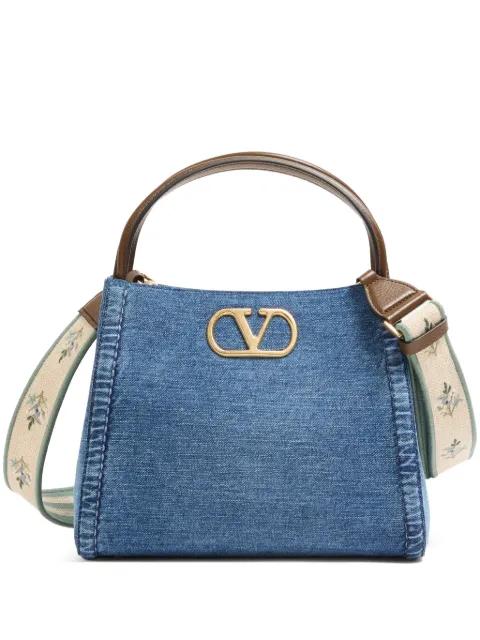 Alltime medium handbag in denim with embroidered strap by VALENTINO