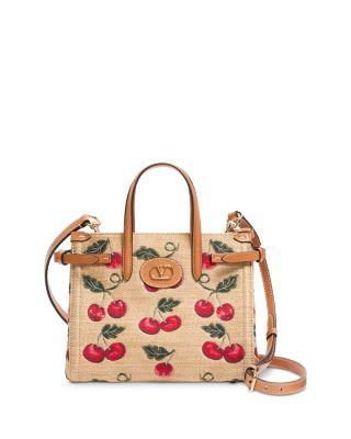 Antibes Small Cherryfic VLogo Raffia Shopping Tote Bag by VALENTINO Antibes Small Cherryfic VLogo Raffia Shopping Tote Bag by VALENTINO