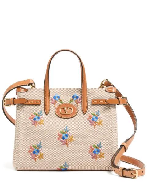 Antibes floral embroidered canvas shoulder bag by VALENTINO