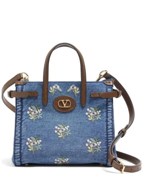Antibes small embroidered denim shopping bag by VALENTINO
