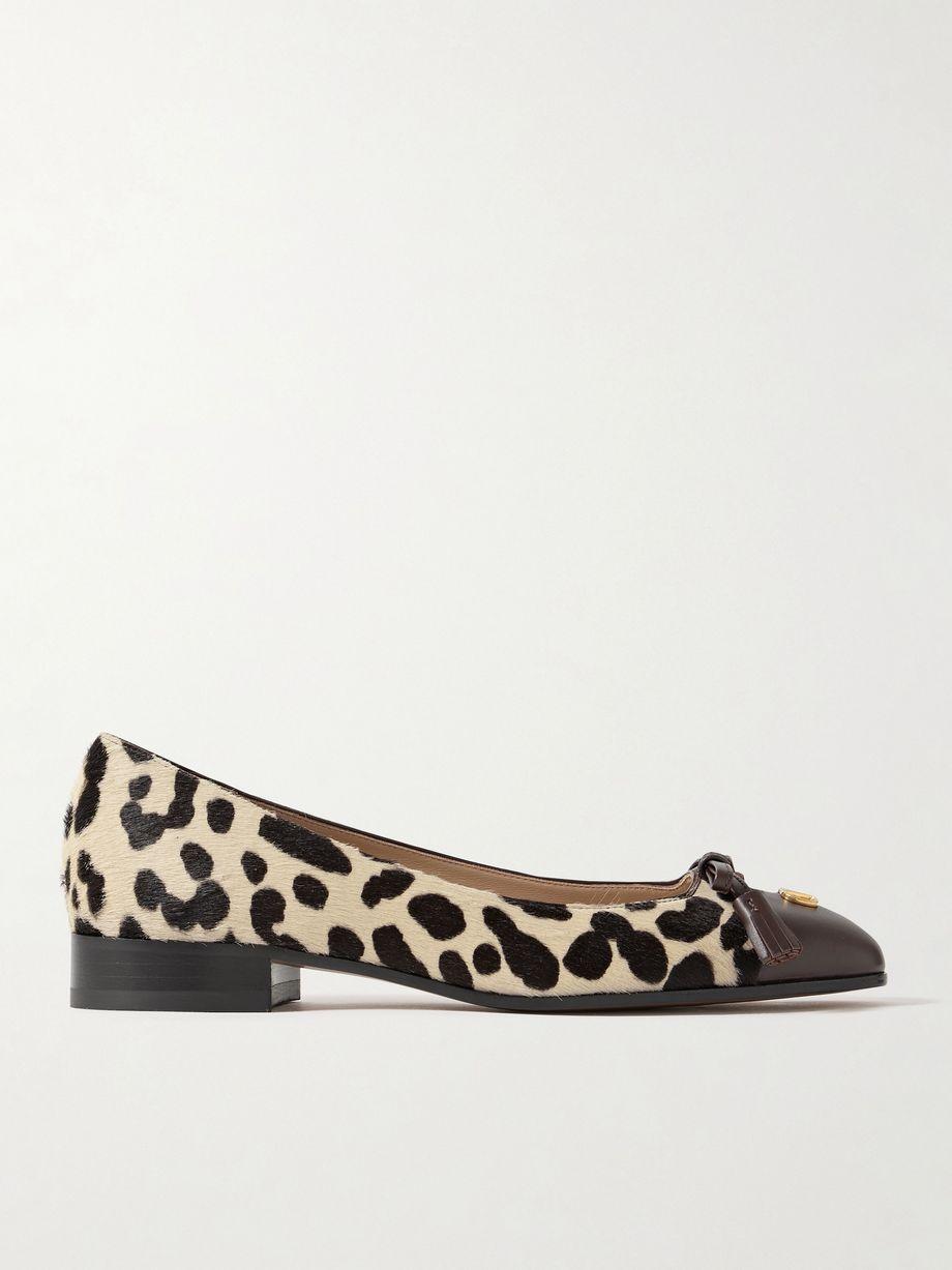 Ballerina leather-trimmed leopard-print calf hair flats by VALENTINO