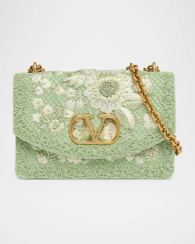 Beaded Floral-Embroidered Moire Shoulder Bag by VALENTINO