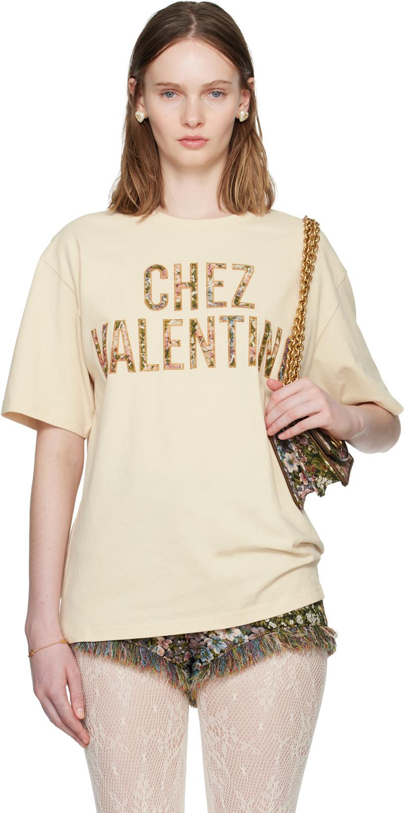 Beige Embroidered Cotton T-shirt by VALENTINO