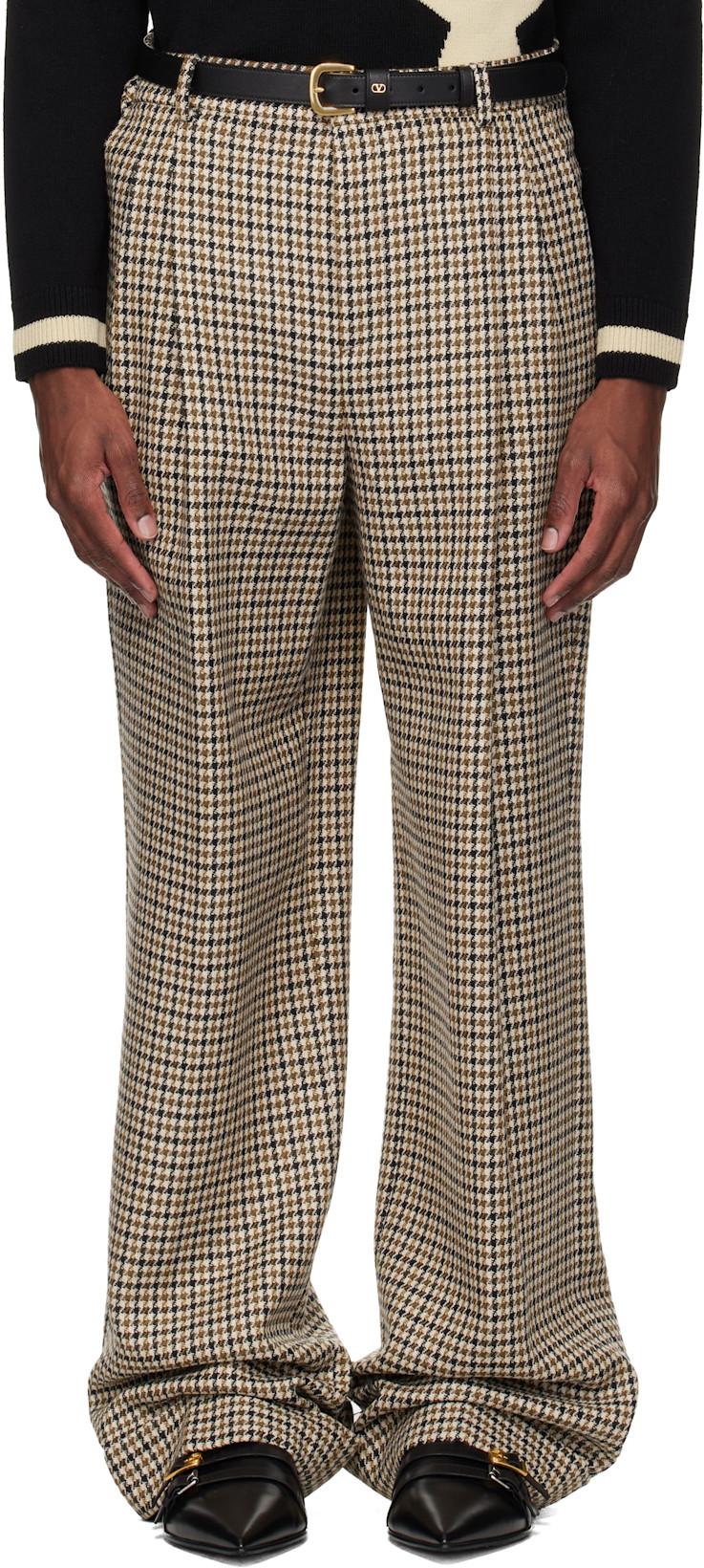 Beige Houndstooth Wool Trousers by VALENTINO