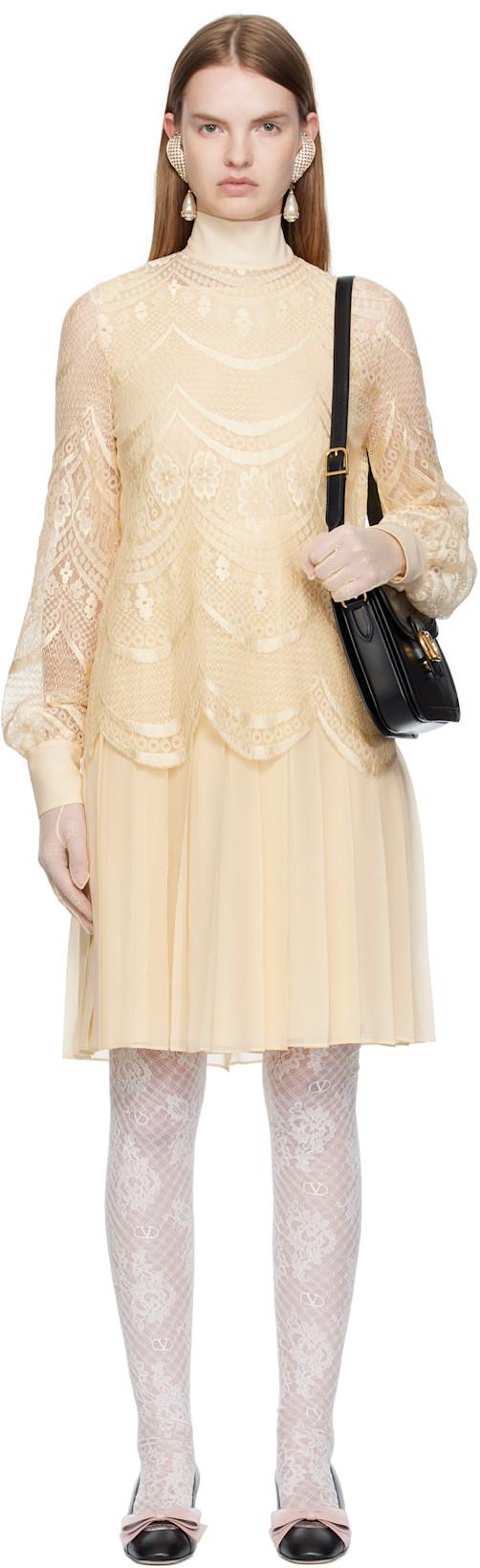 Beige Layered Midi Dress by VALENTINO