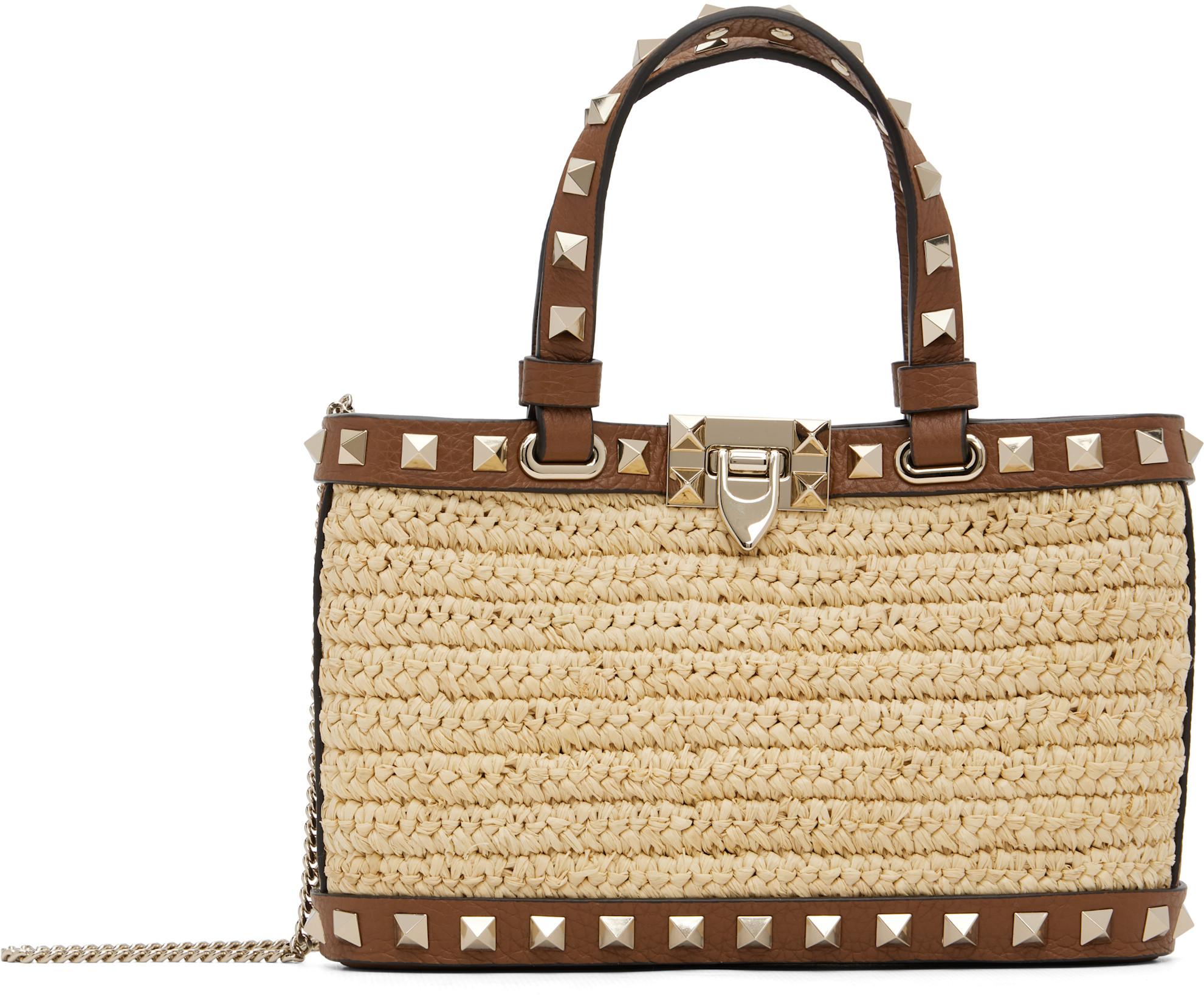 Beige Mini Rockstud Shopping Bag by VALENTINO