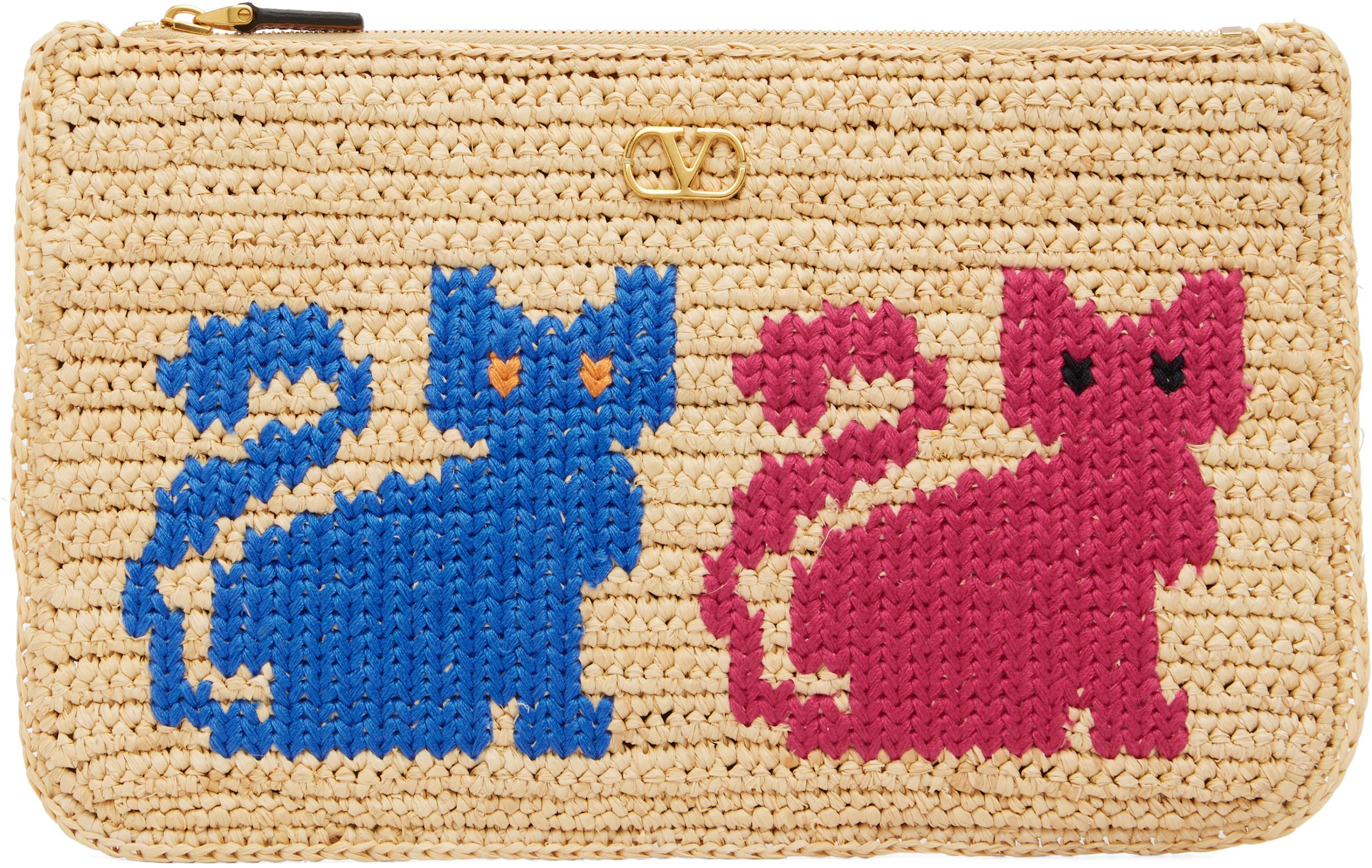 Beige Raffiachat Raffia Clutch by VALENTINO