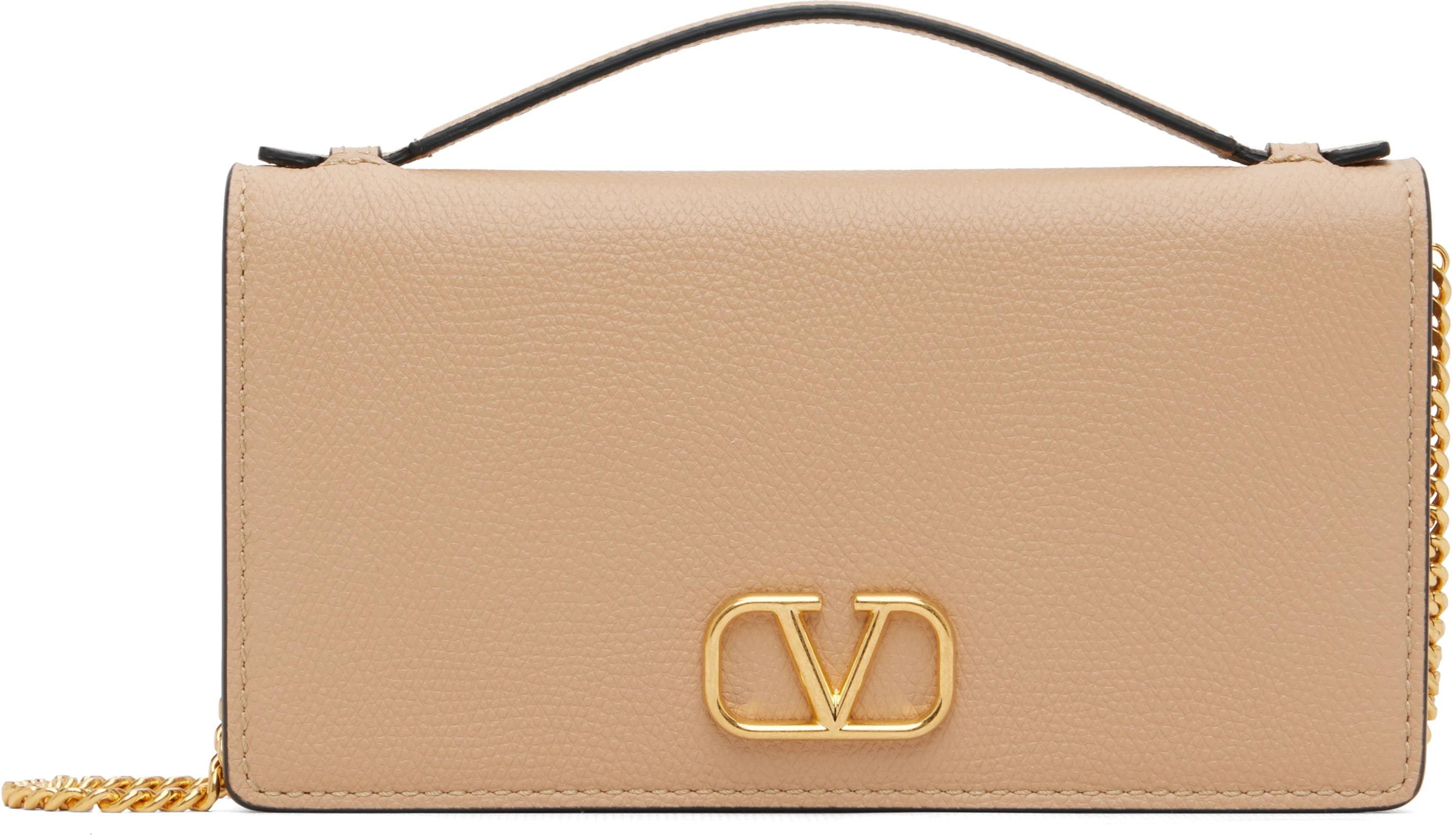 Beige VLogo Signature Grainy Calfskin Bag by VALENTINO