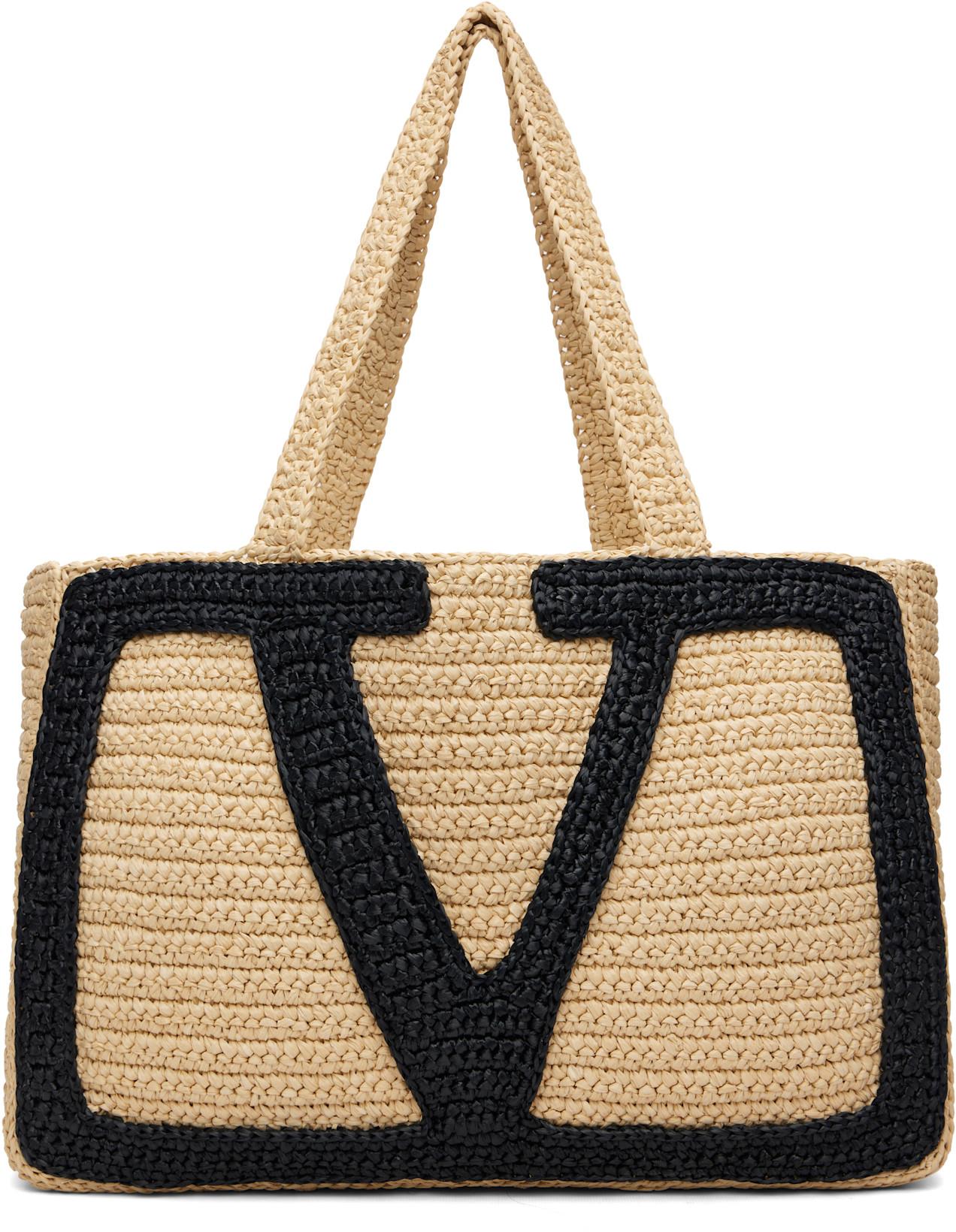 Beige Viva Superstar Large Raffia Shopping Tote by VALENTINO