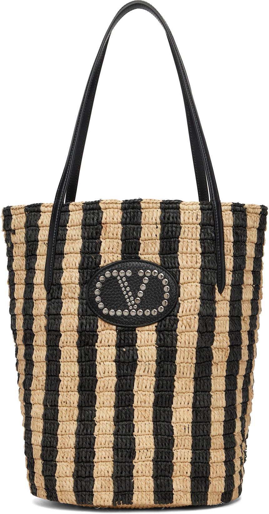 Beige & Black Striped Raffia Shopping Tote by VALENTINO