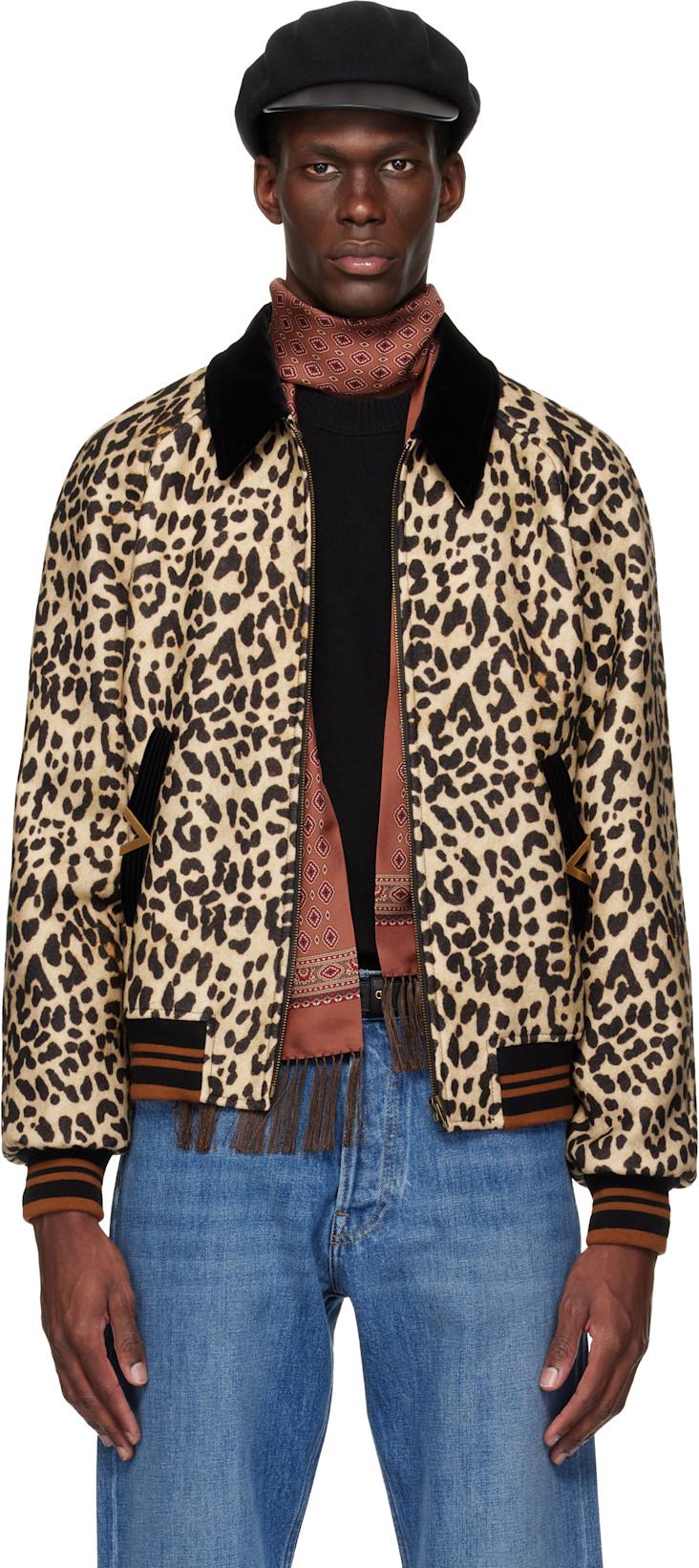 Beige & Black Wool Drape VGold Bomber Jacket by VALENTINO
