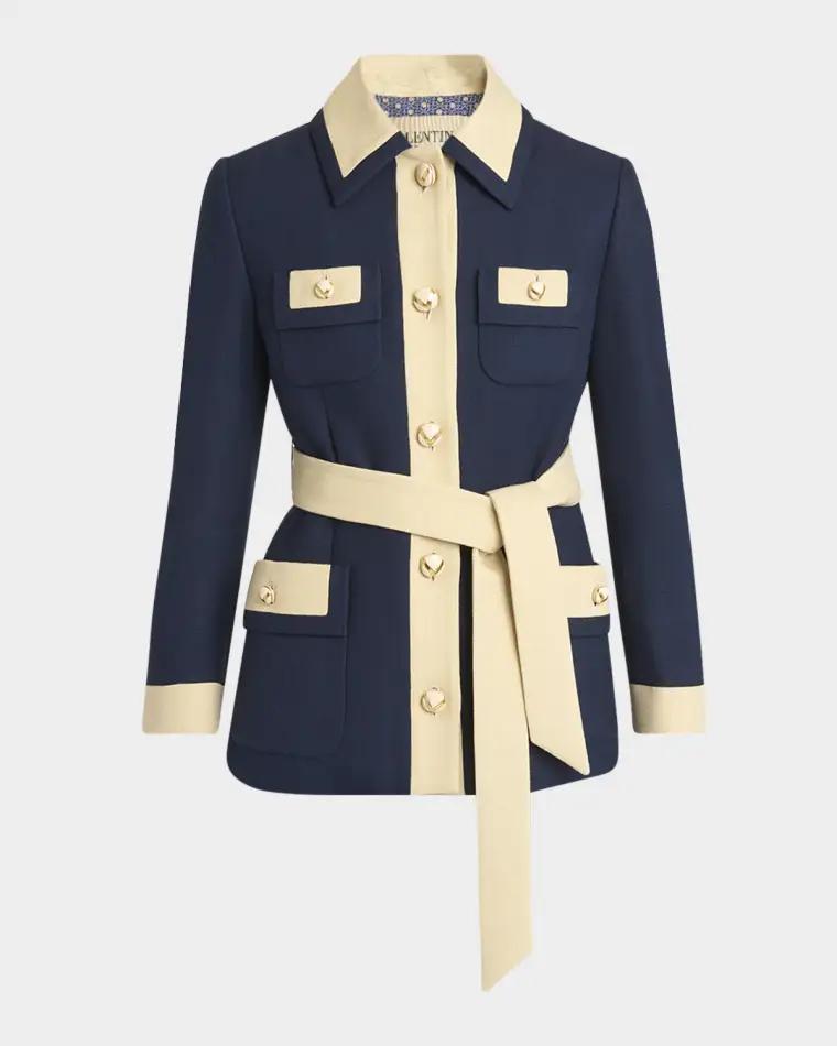 Bi-Color Belted Single-Breasted Jacket by VALENTINO
