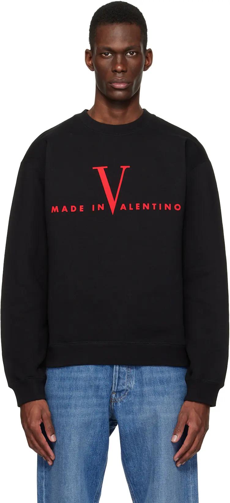 Black Cotton 'Made in Valentino' Print Sweatshirt by VALENTINO