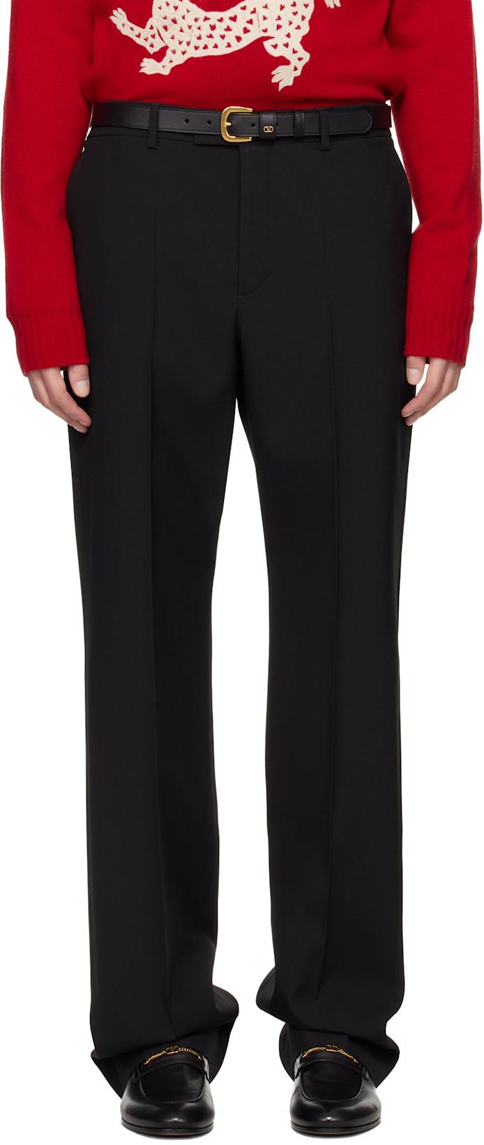 Black Creased Virgin Wool Trousers by VALENTINO
