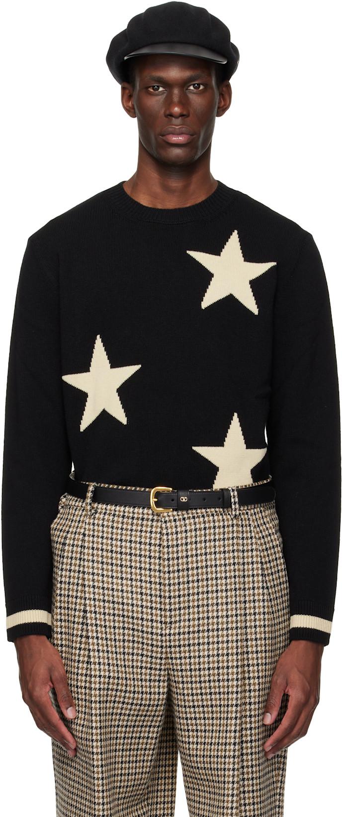 Black Crewneck Stars VLogo Sweater by VALENTINO