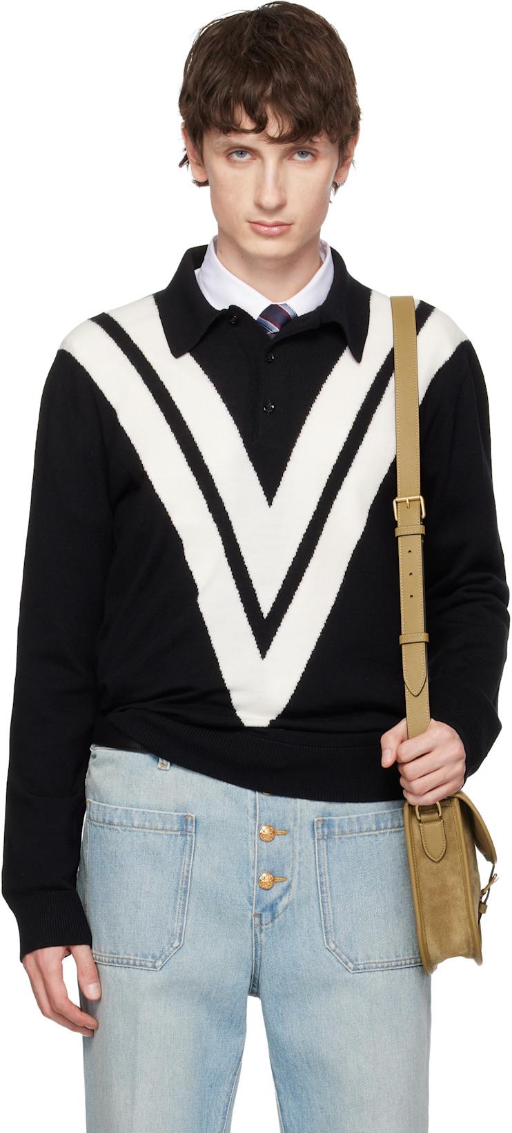 Black Knit Wool Logo Polo by VALENTINO