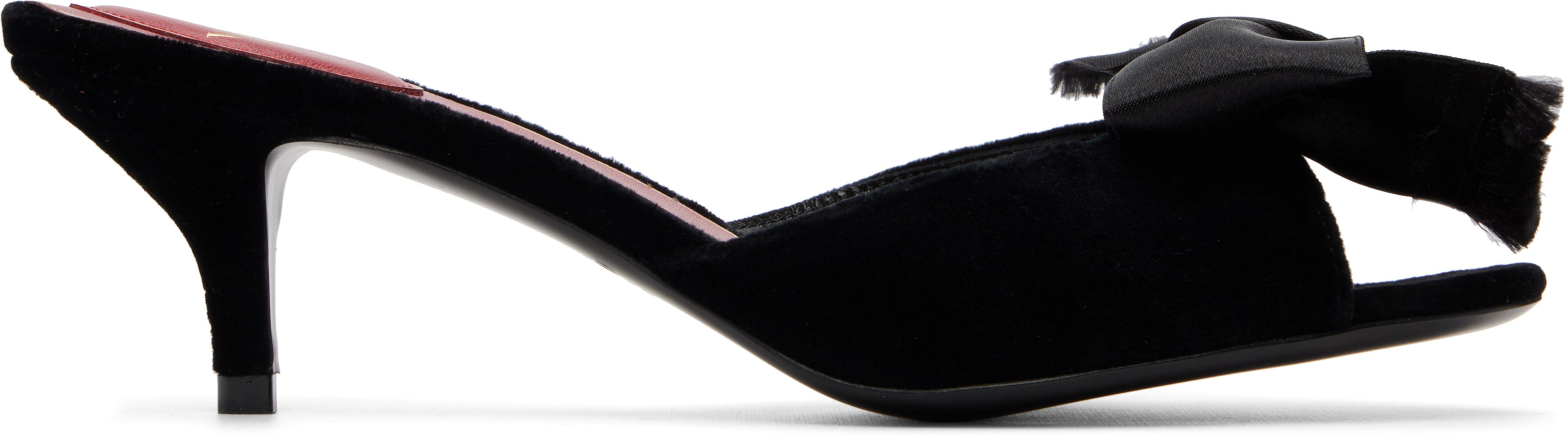 Black Marie A Velvet Slide Heeled Sandals by VALENTINO