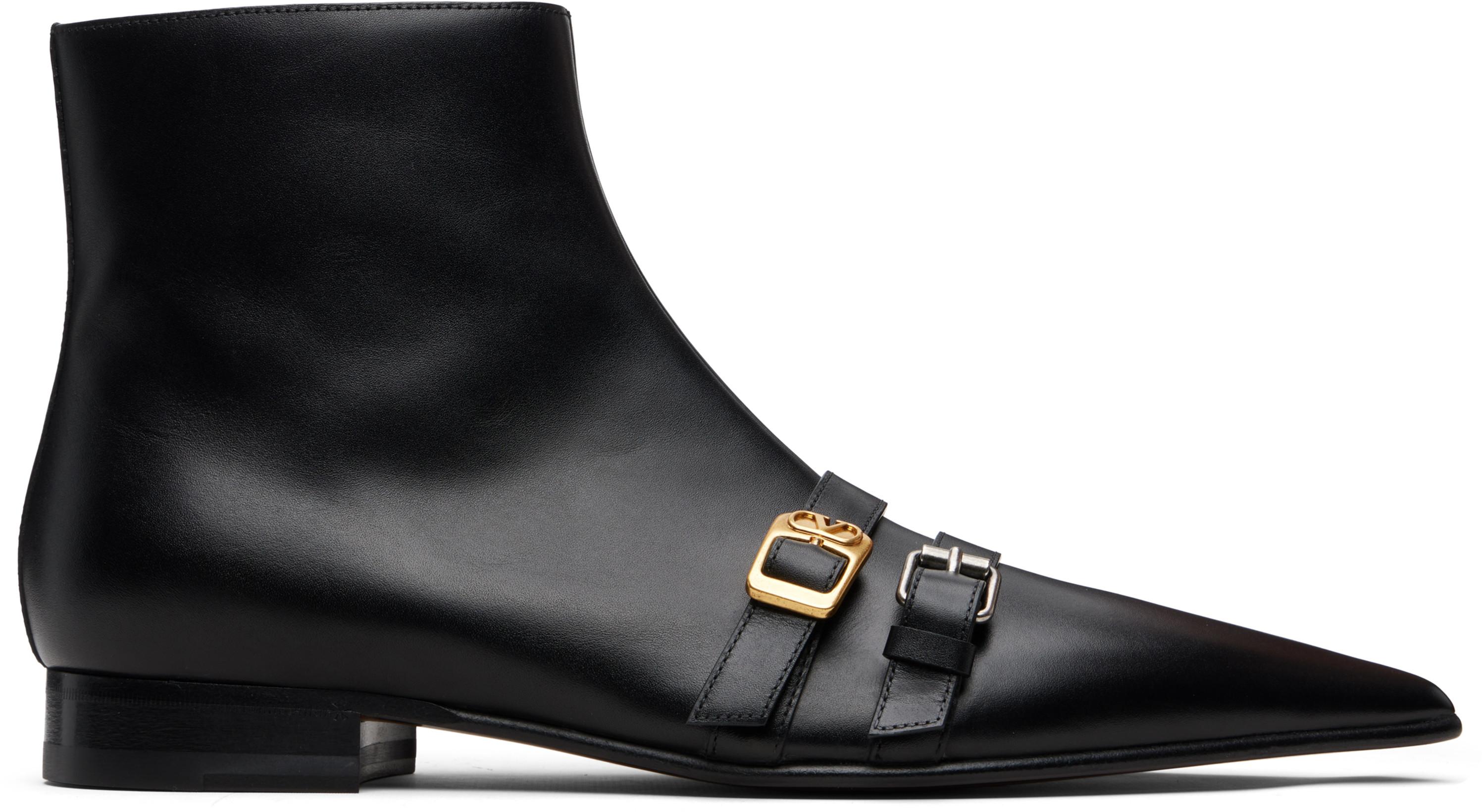 Black Mockers Calfskin Ankle Boots by VALENTINO