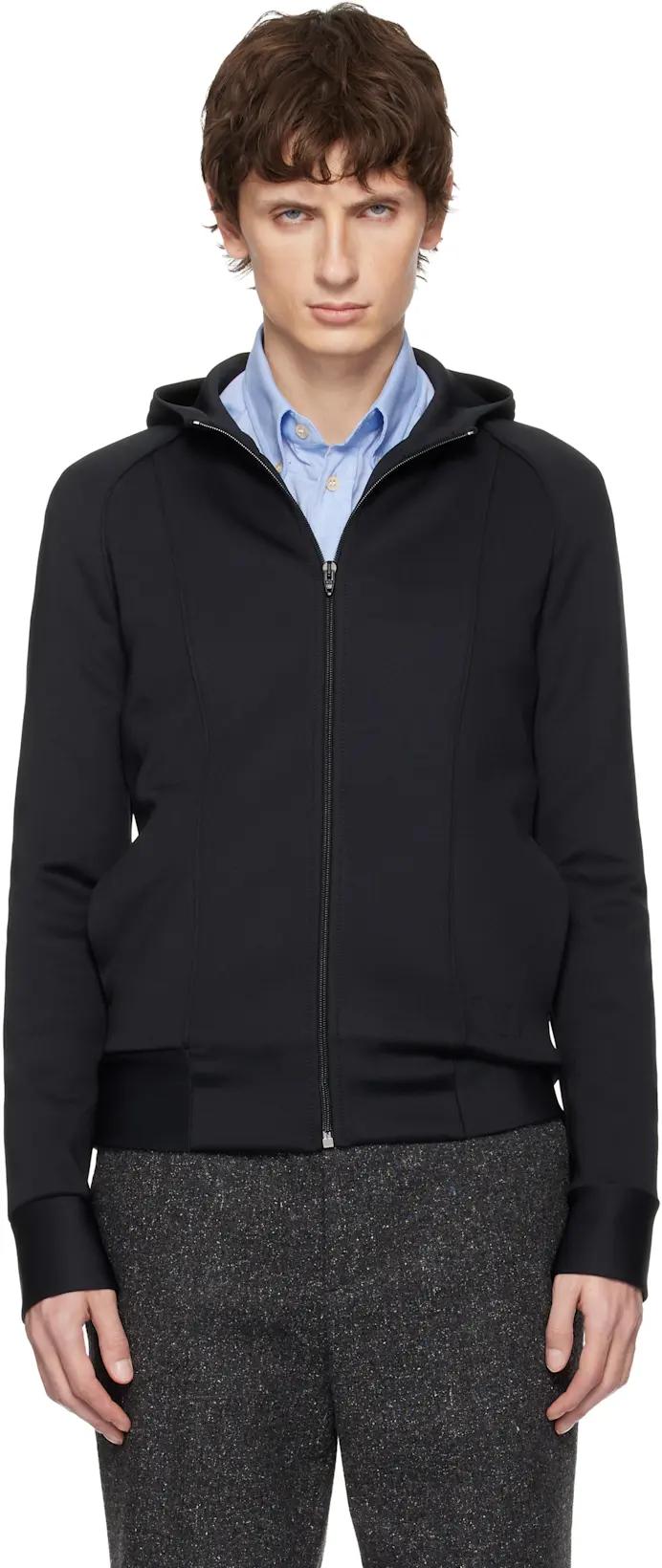 Black Neoprene Embossed VLogo Hoodie by VALENTINO
