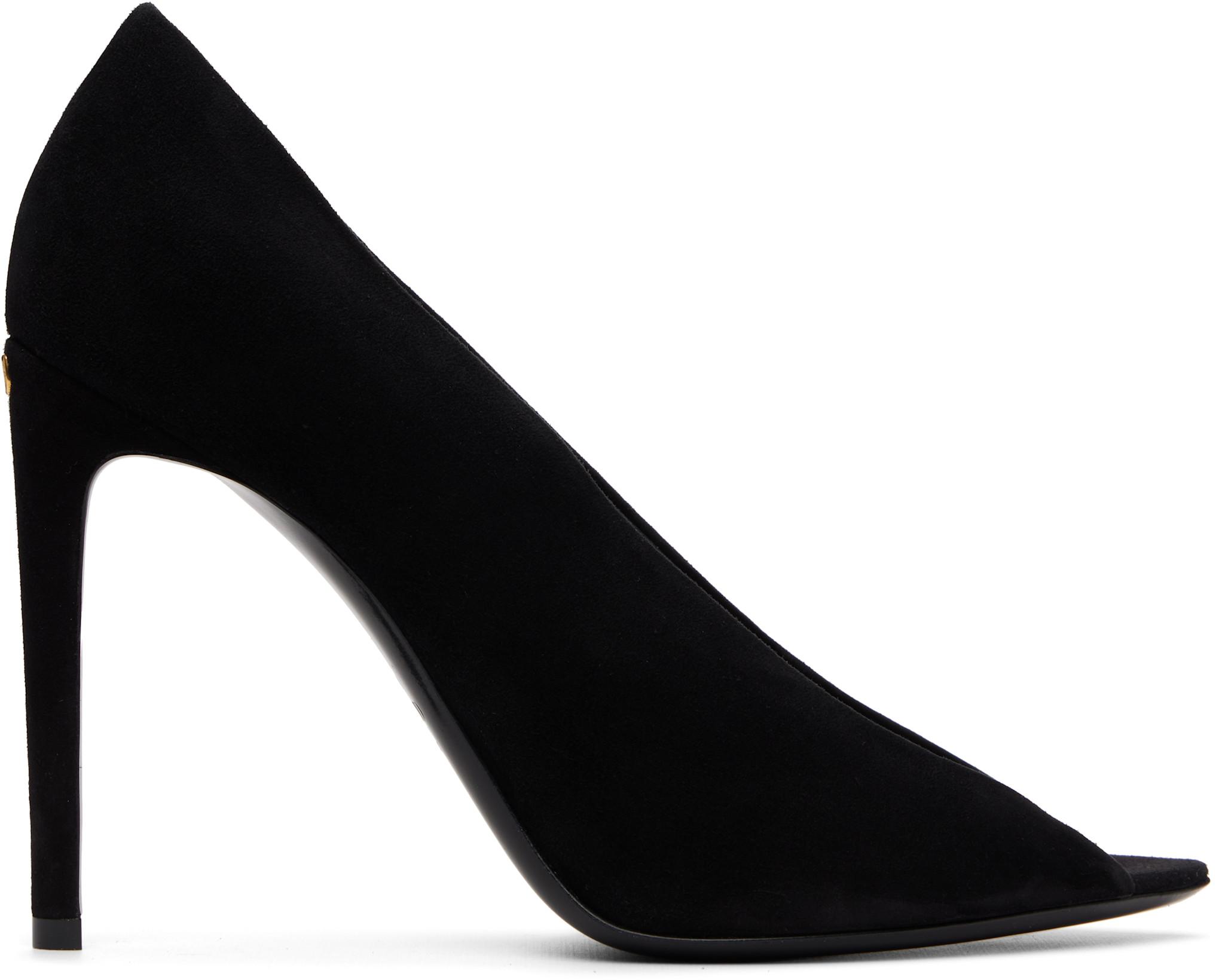 Black Open Toe Révélé Suede Heels by VALENTINO