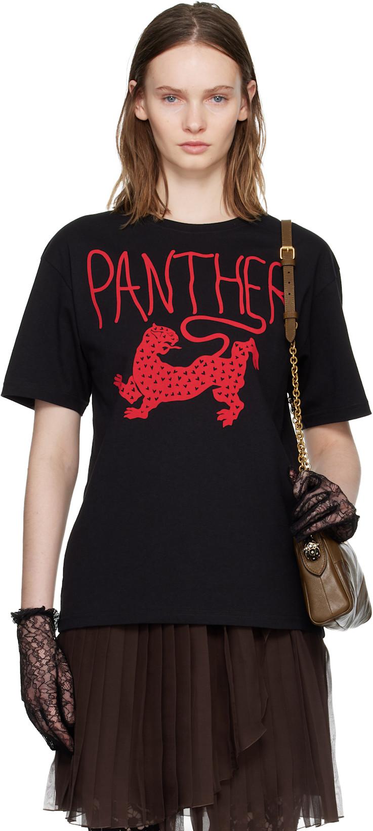 Black Printed Cotton T-shirt by VALENTINO