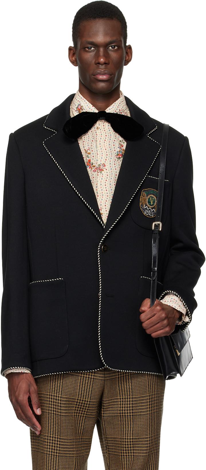 Black Single-Breasted Wool Valentino Patch Blazer by VALENTINO