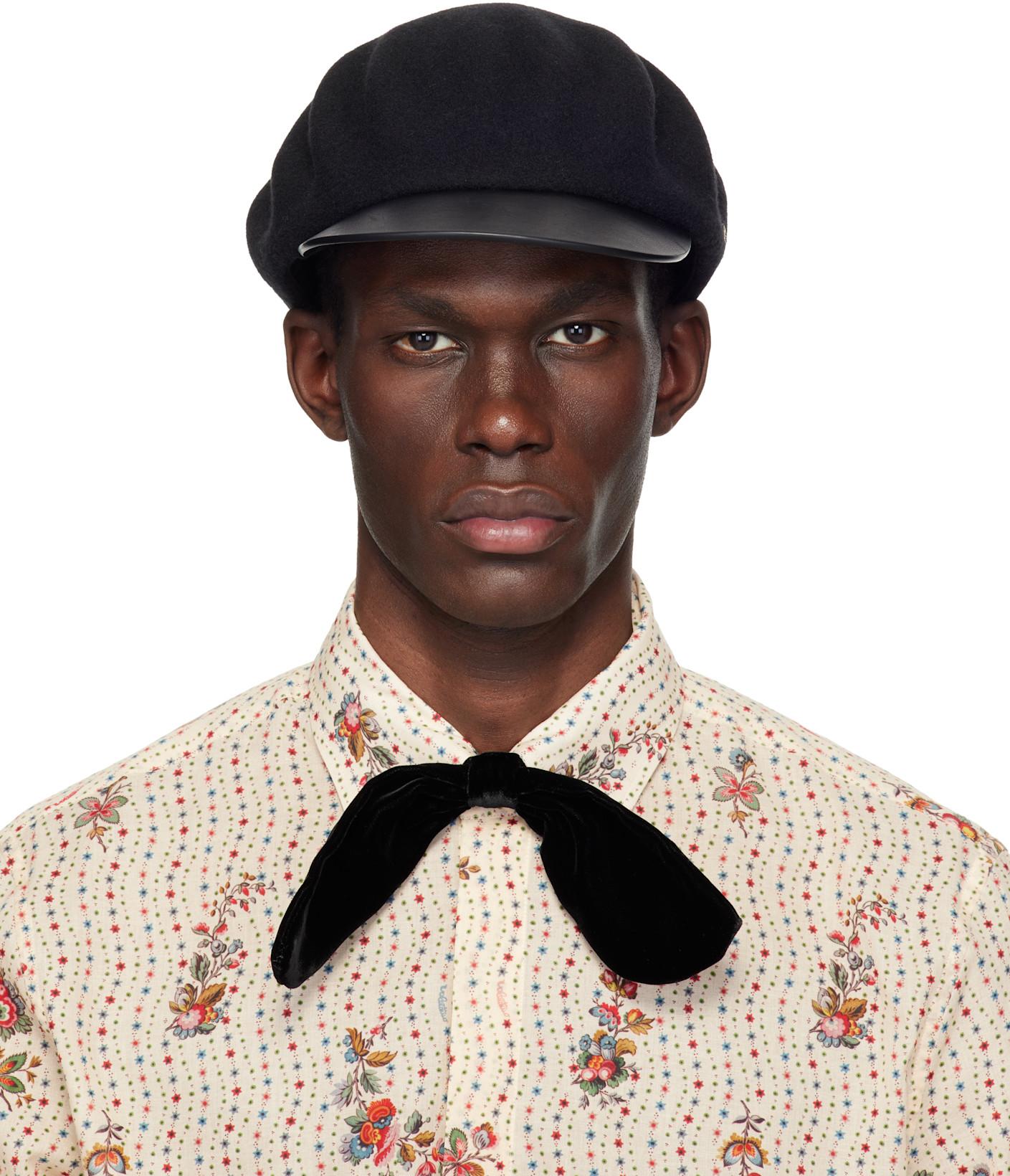 Black VLogo Leather Visor Signature Wool Cap by VALENTINO