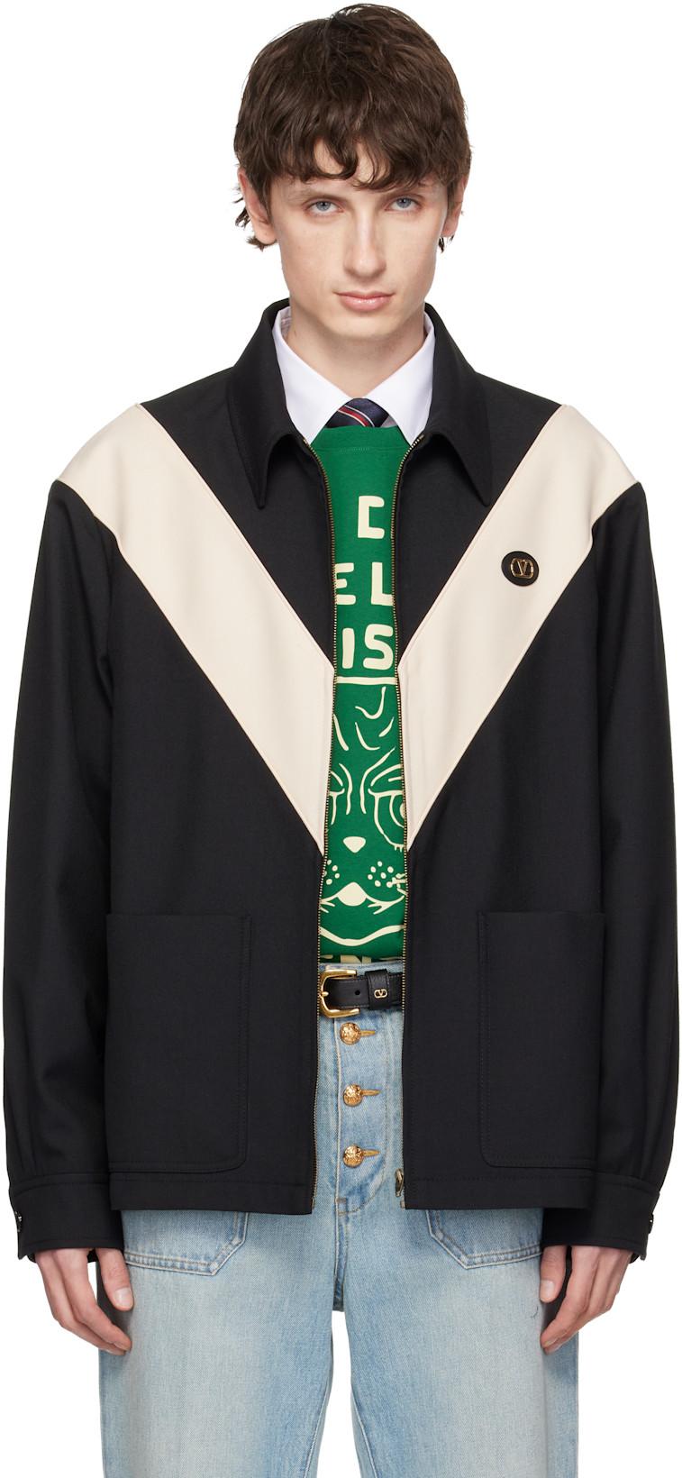 Black VLogo Signature Diagonal Wool Jacket by VALENTINO