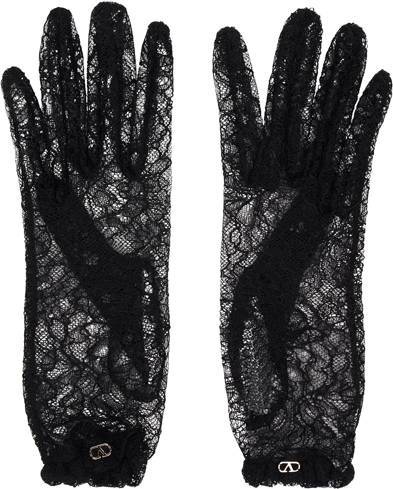 Black VLogo Signature Lace Gloves by VALENTINO