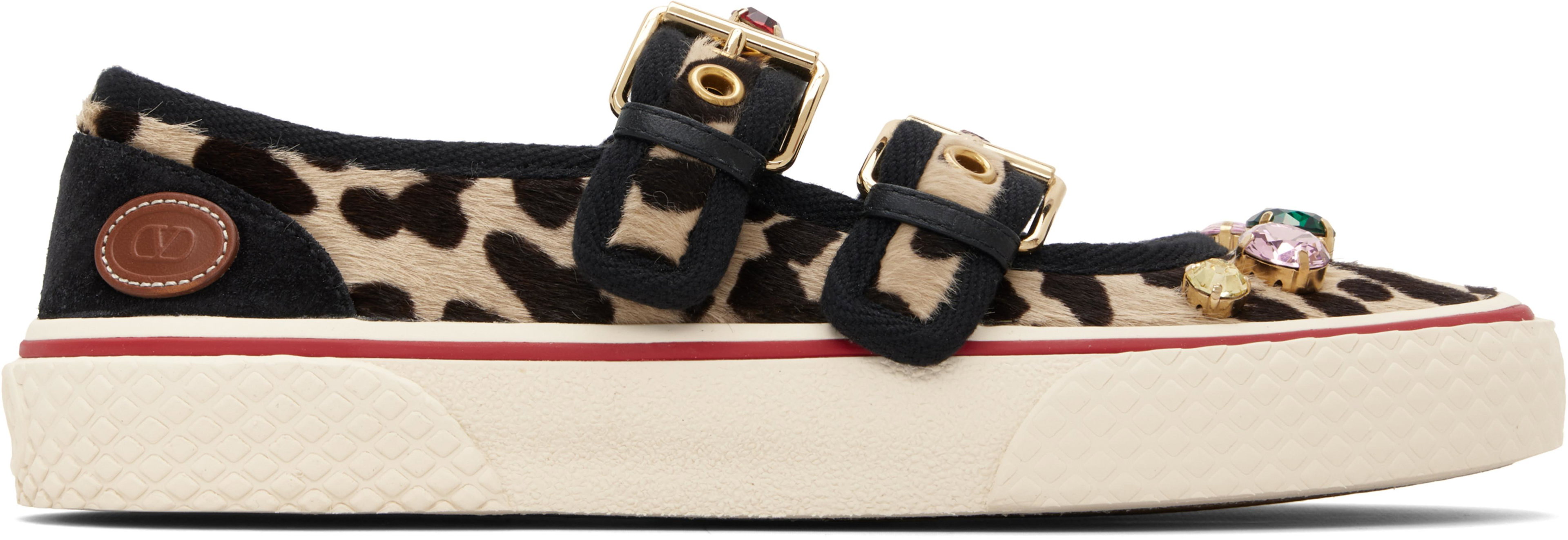 Black & Beige Double Buckle Sneakers by VALENTINO