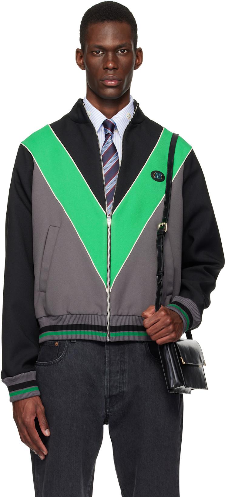 Black & Green Inlaid V Track Jacket by VALENTINO