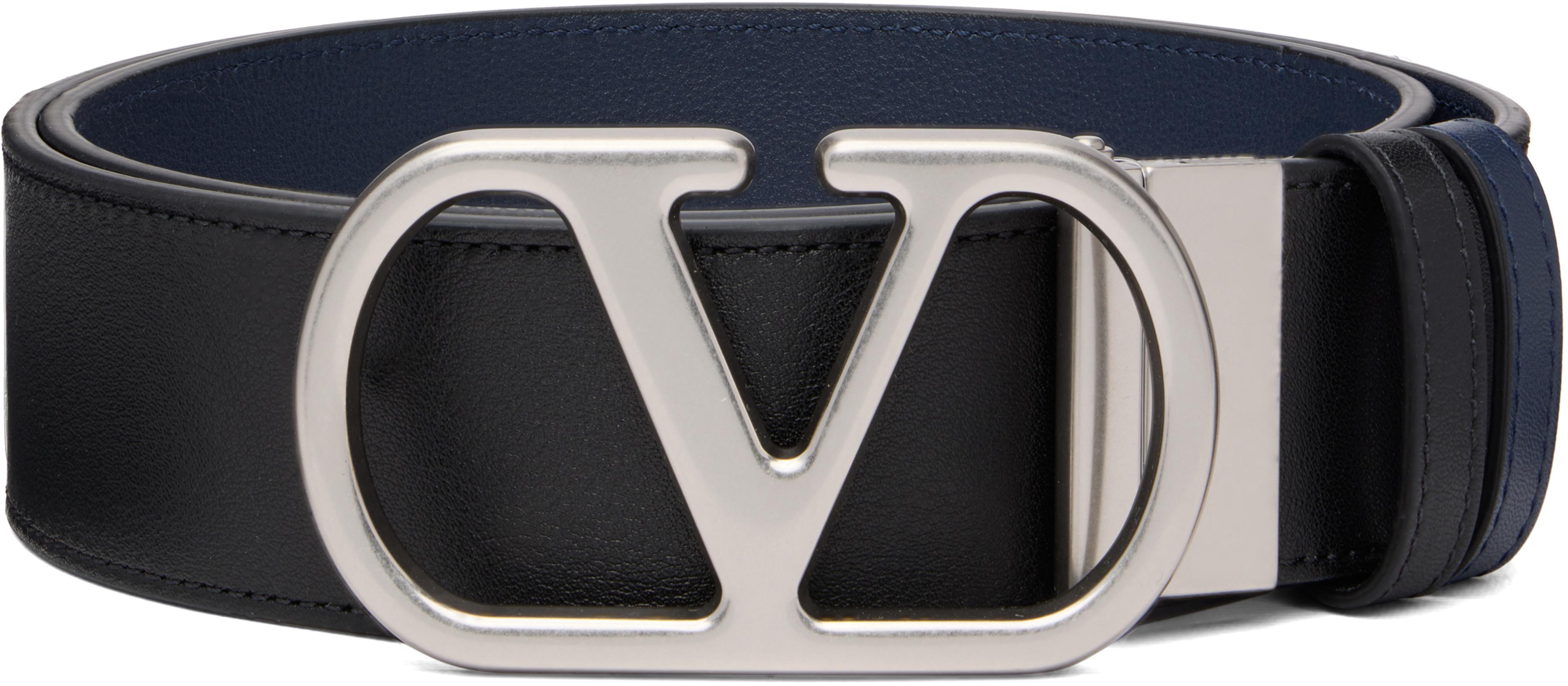 Black & Navy VLogo Signature Reversible Belt by VALENTINO