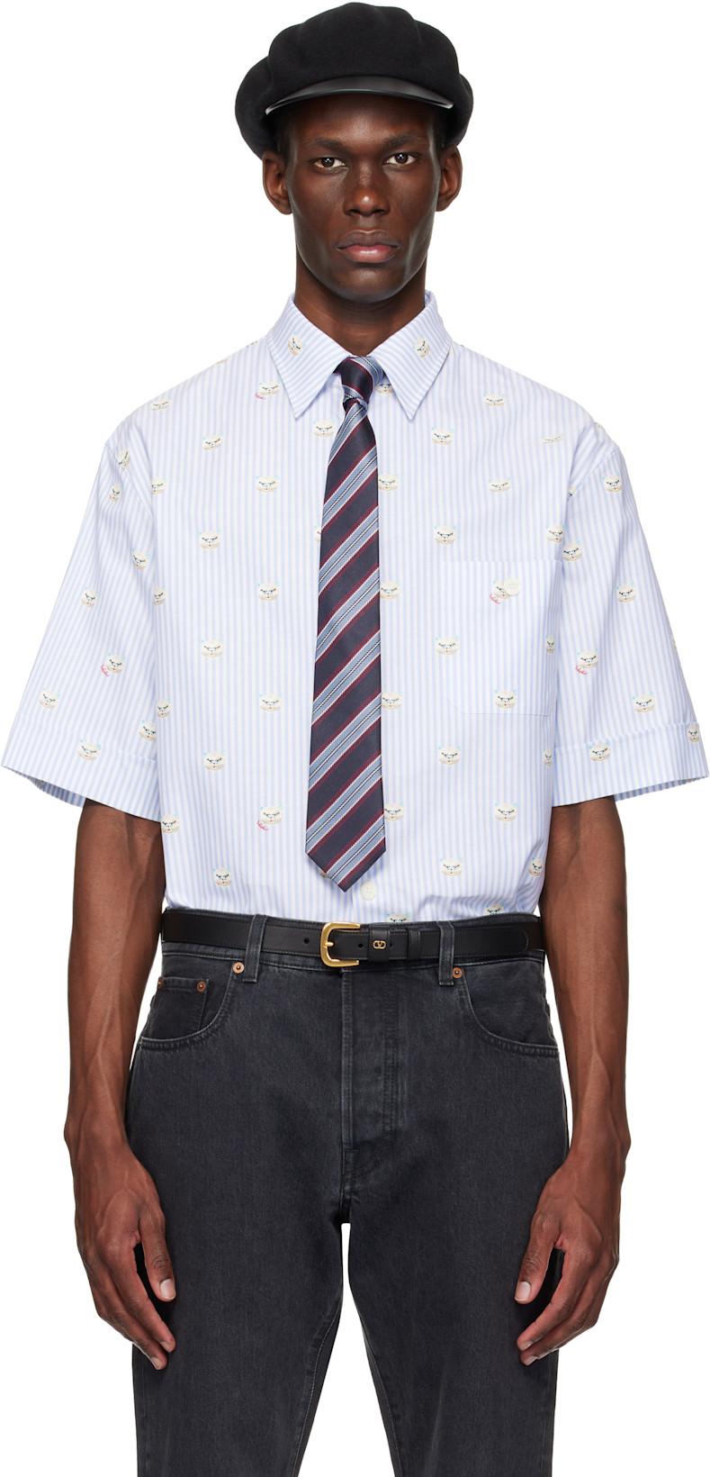 Blue Cotton Oxford 'Le Chat De La Maison' Shirt by VALENTINO
