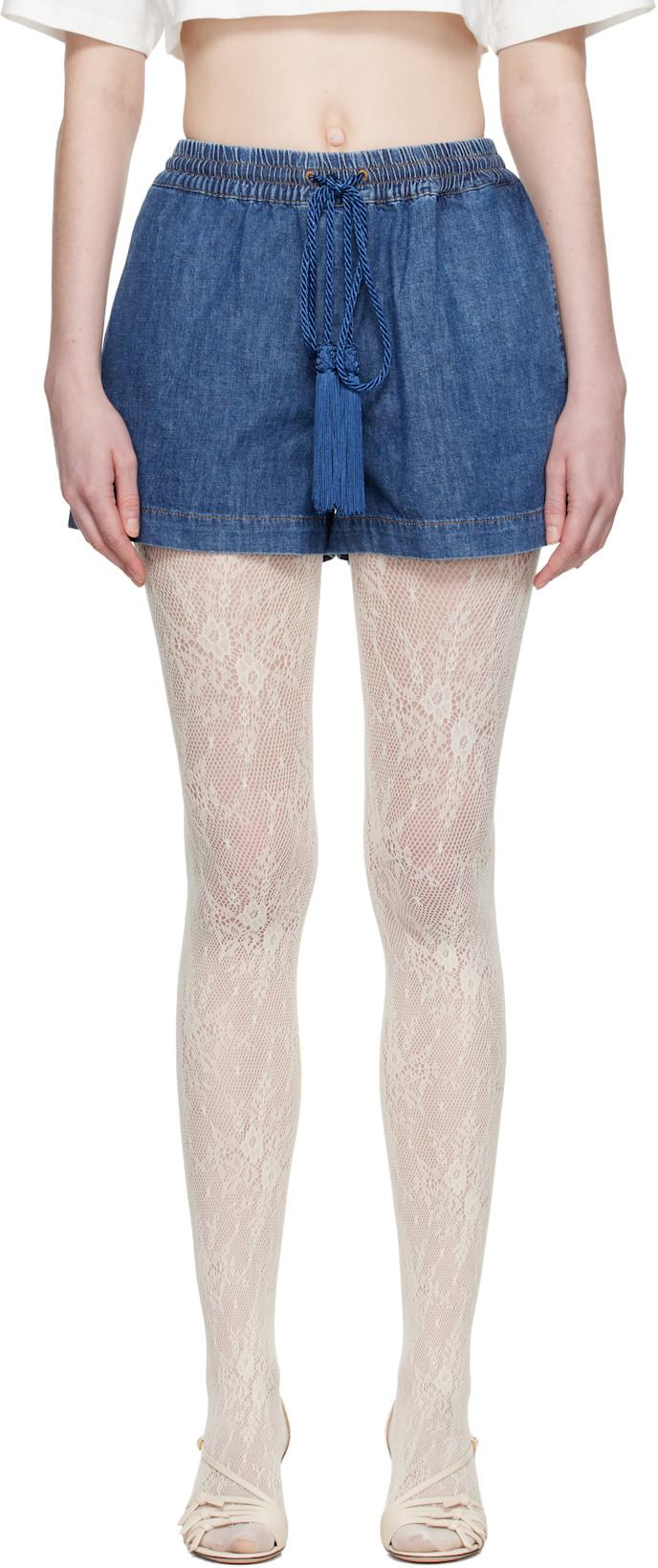 Blue Denim Chambray Shorts by VALENTINO