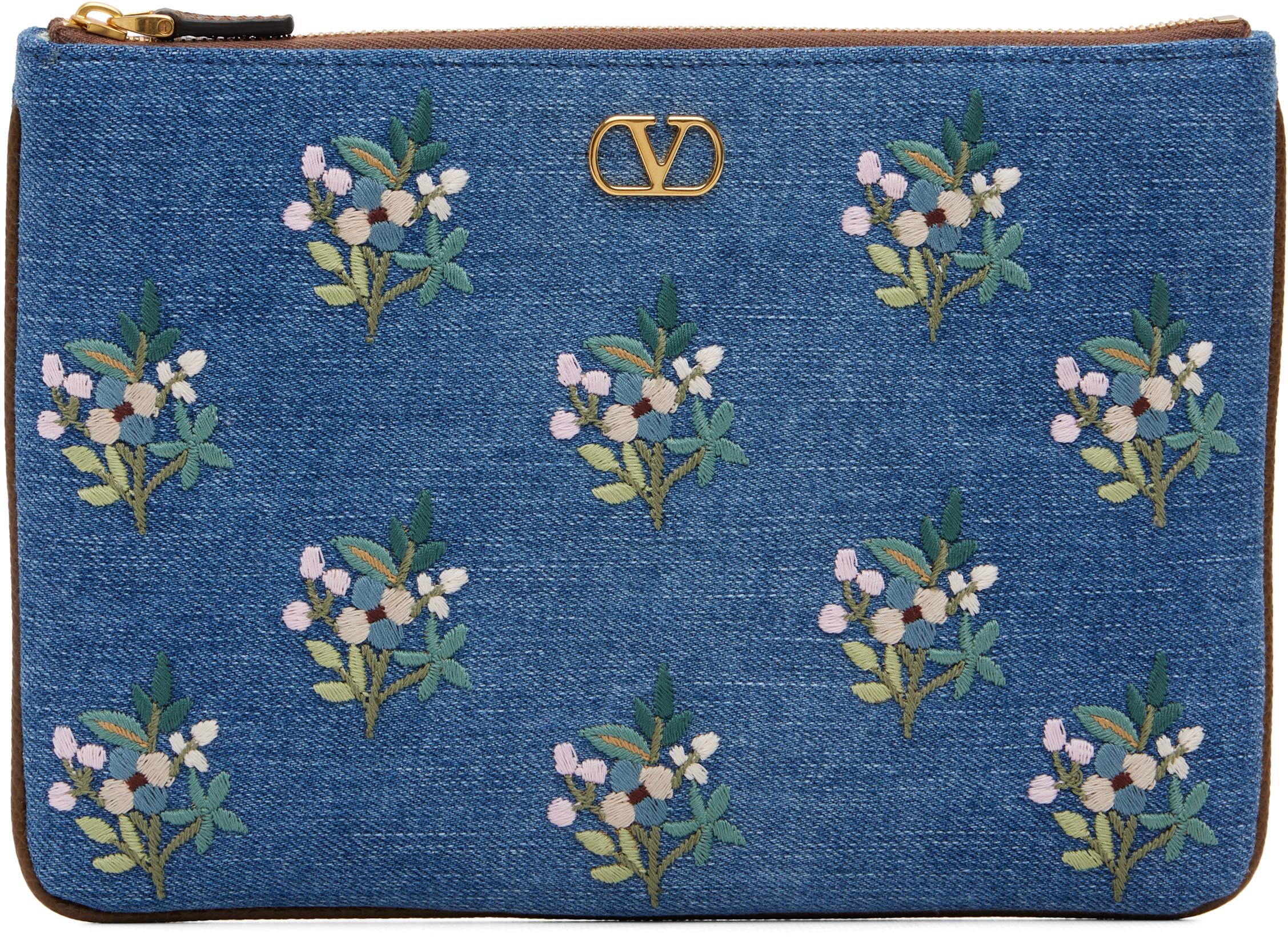 Blue VLogo Signature Denim Clutch by VALENTINO